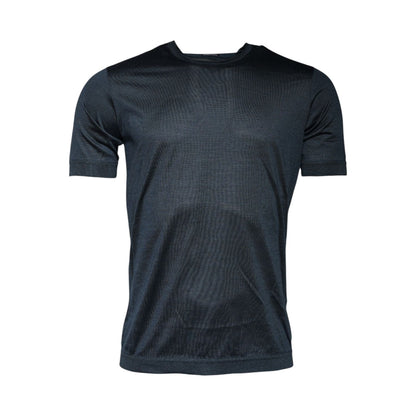 Dolce & Gabbana Dark Blue Silk Crew Neck Short Sleeve T-shirt