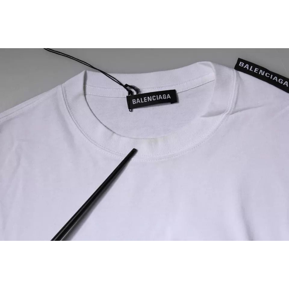 Balenciaga White Logo Cotton Jersey Crew Neck Short Sleeves T-shirt
