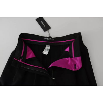 Dolce & Gabbana Black Wool High Waist Pleat Front Cropped Pants