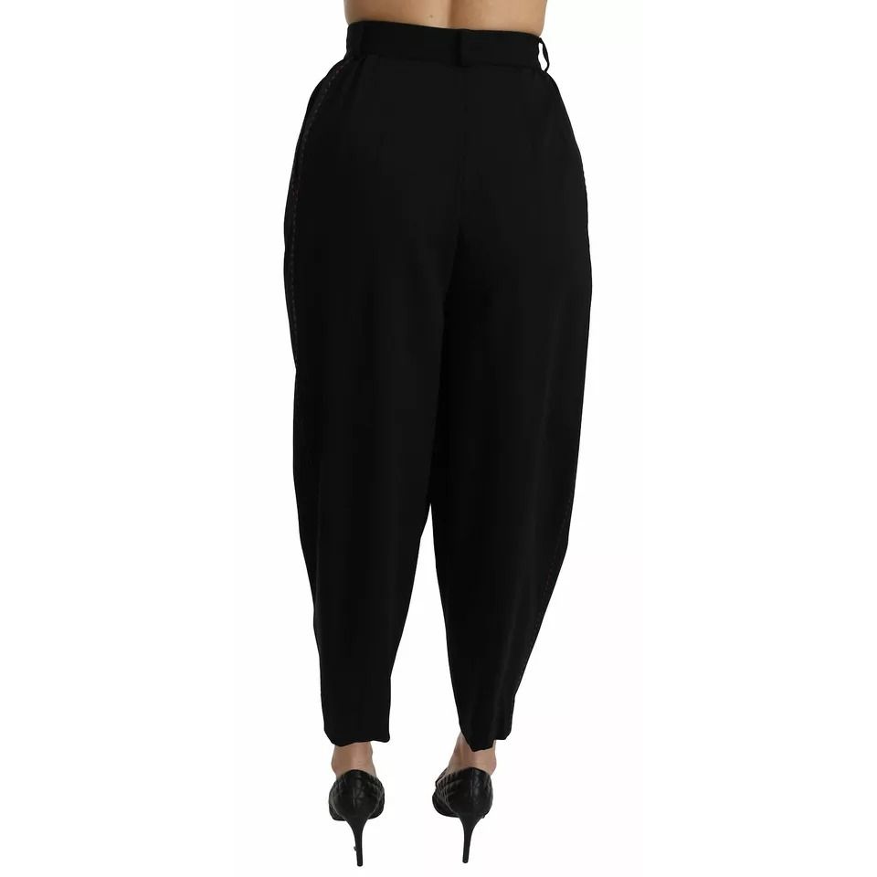 Dolce & Gabbana Black Wool High Waist Pleat Front Cropped Pants