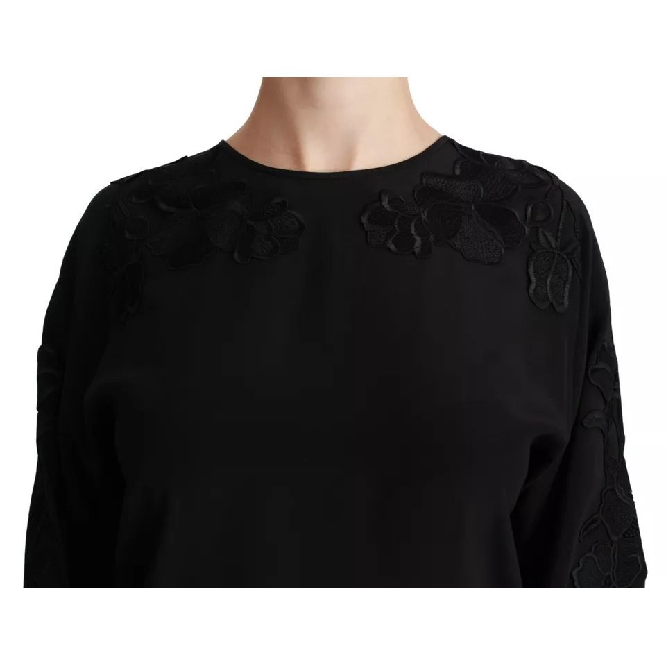 Dolce & Gabbana Black Floral Embroidered Blouse Silk Top