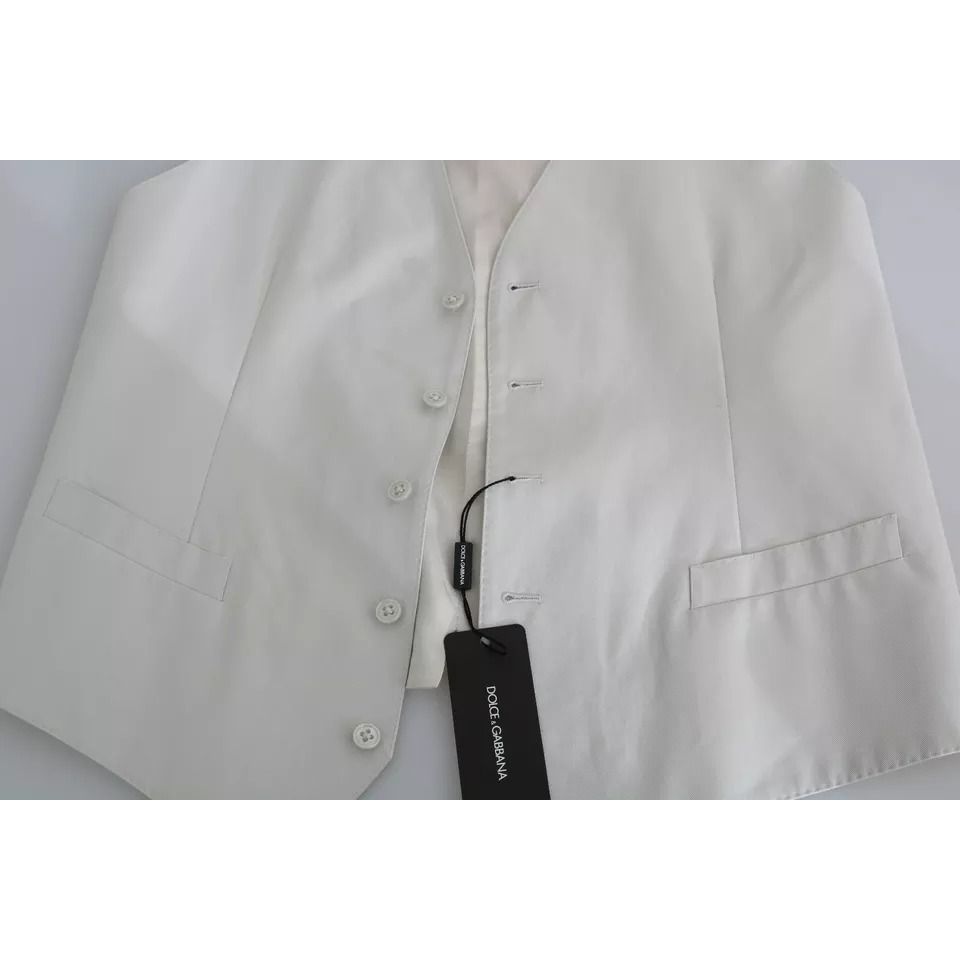Dolce & Gabbana Off-White Cotton Silk Formal Coat Vest