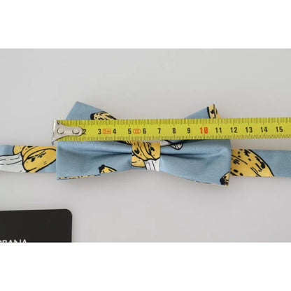 Dolce & Gabbana Light Blue Banana Print Silk Men Neck Bow Tie