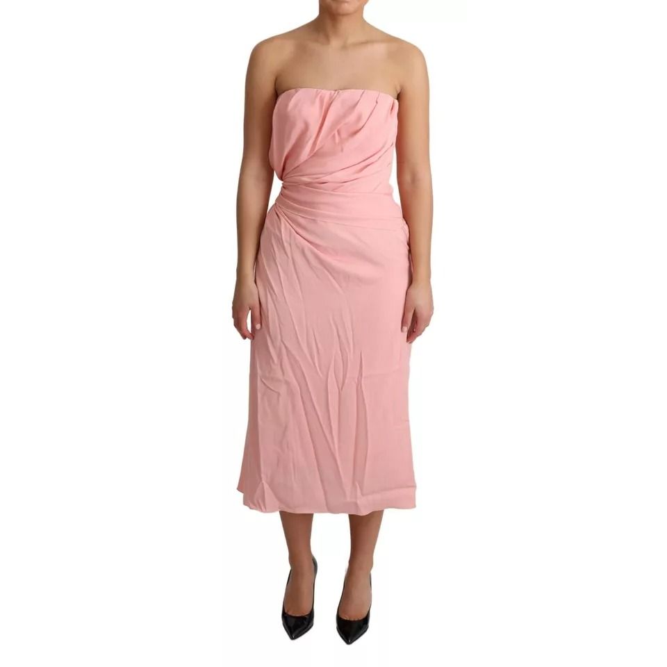 Dolce & Gabbana Pink Silk Stretch Strapless Sheath Midi Dress