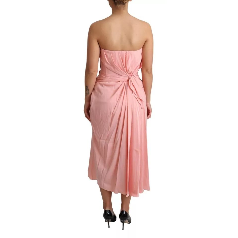 Dolce & Gabbana Pink Silk Stretch Strapless Sheath Midi Dress