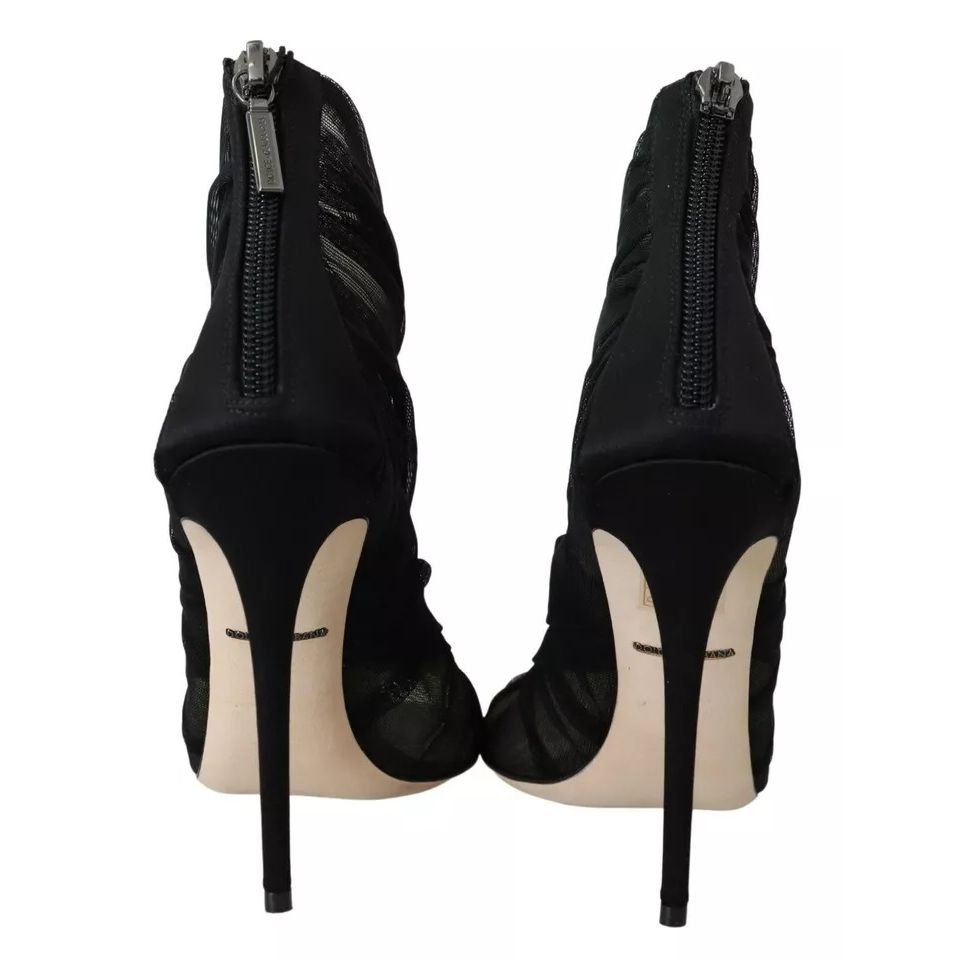 Dolce & Gabbana Black Tulle Ankle Boots Stiletto Heels Shoes
