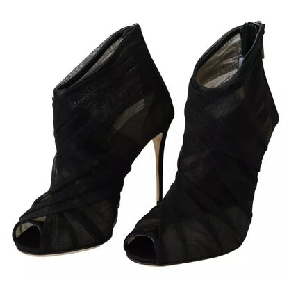 Dolce & Gabbana Black Tulle Ankle Boots Stiletto Heels Shoes