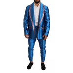 Dolce & Gabbana Blue Jacquard Silk Formal 2 Piece Set Suit