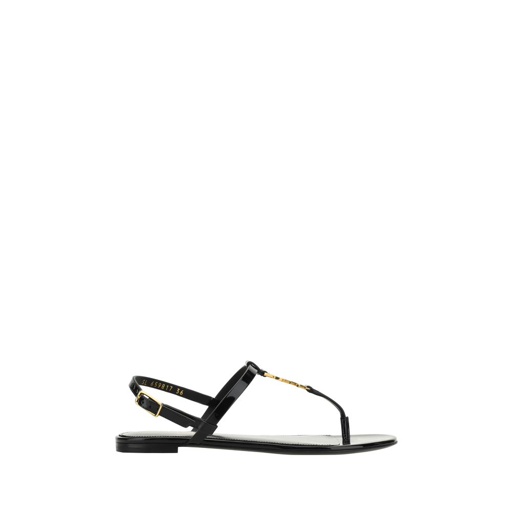 Saint Laurent Black Calf Leather Bos Taurus Flat Sandals Saint Laurent