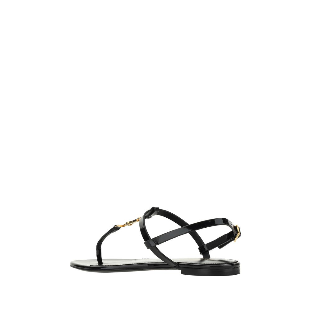 Saint Laurent Black Calf Leather Bos Taurus Flat Sandals Saint Laurent