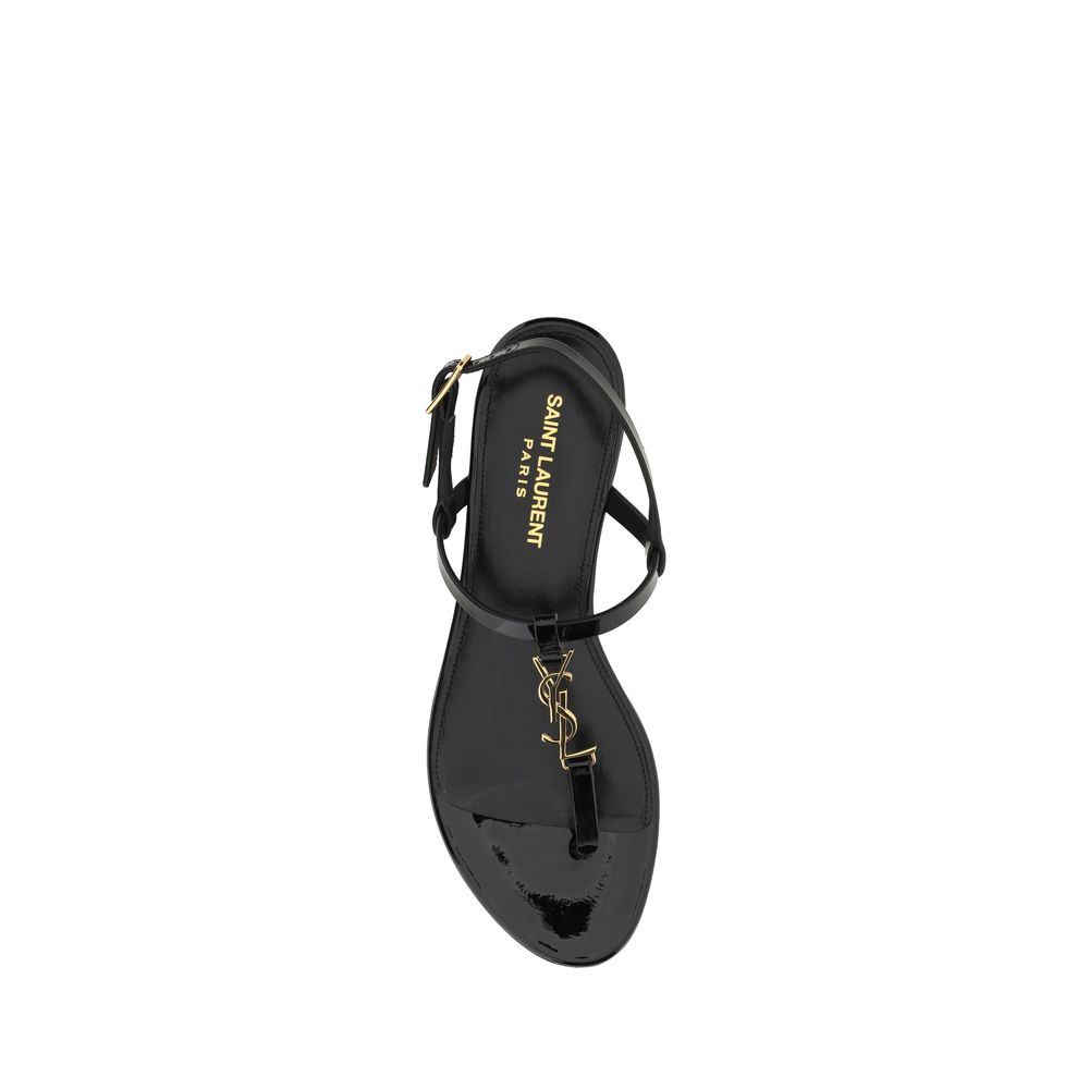 Saint Laurent Black Calf Leather Bos Taurus Flat Sandals Saint Laurent