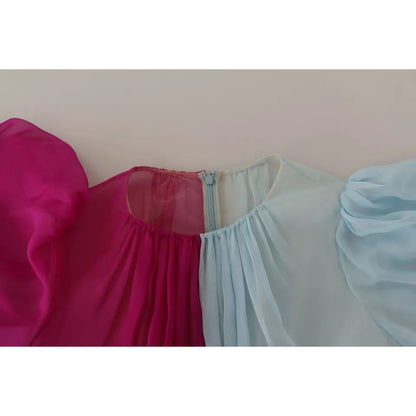 Dolce & Gabbana Fuchsia Light Blue Silk Two Tone Midi Dress