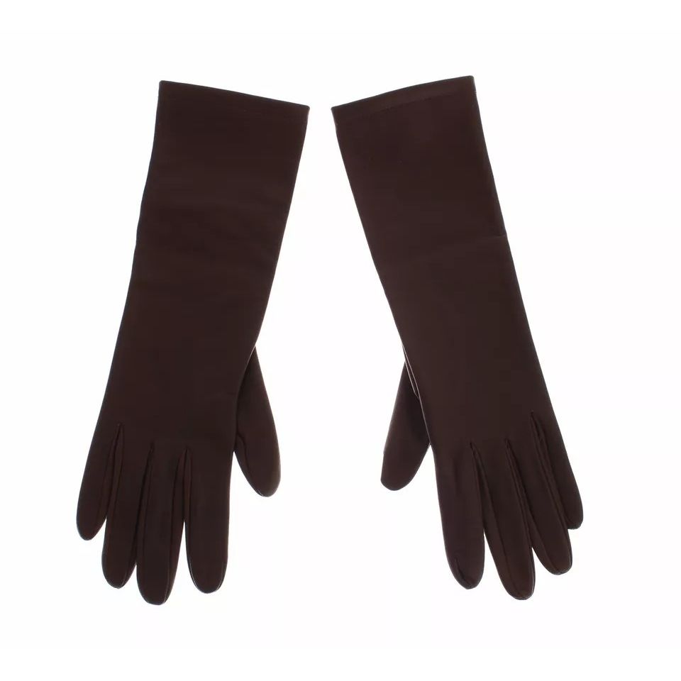 Dolce & Gabbana Brown Leather Wrist Slim Women Gloves