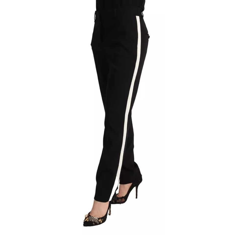 Dolce & Gabbana Black White Stripes Wool Tapered Pants