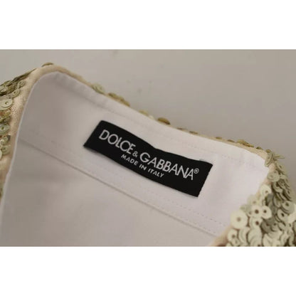 Dolce & Gabbana White Cotton Collared Long Sleeves Sequin Top Shirt