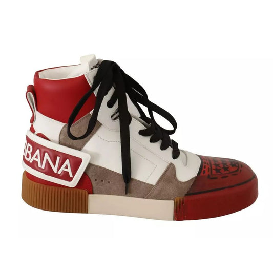 Dolce & Gabbana Red White Beige Leather High Tops Sneakers Shoes