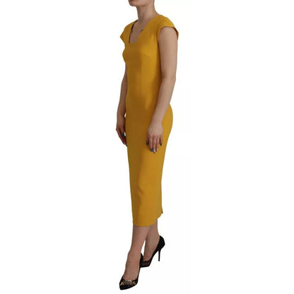 Dolce & Gabbana Yellow Viscose Sleeveless Sheath Midi Dress