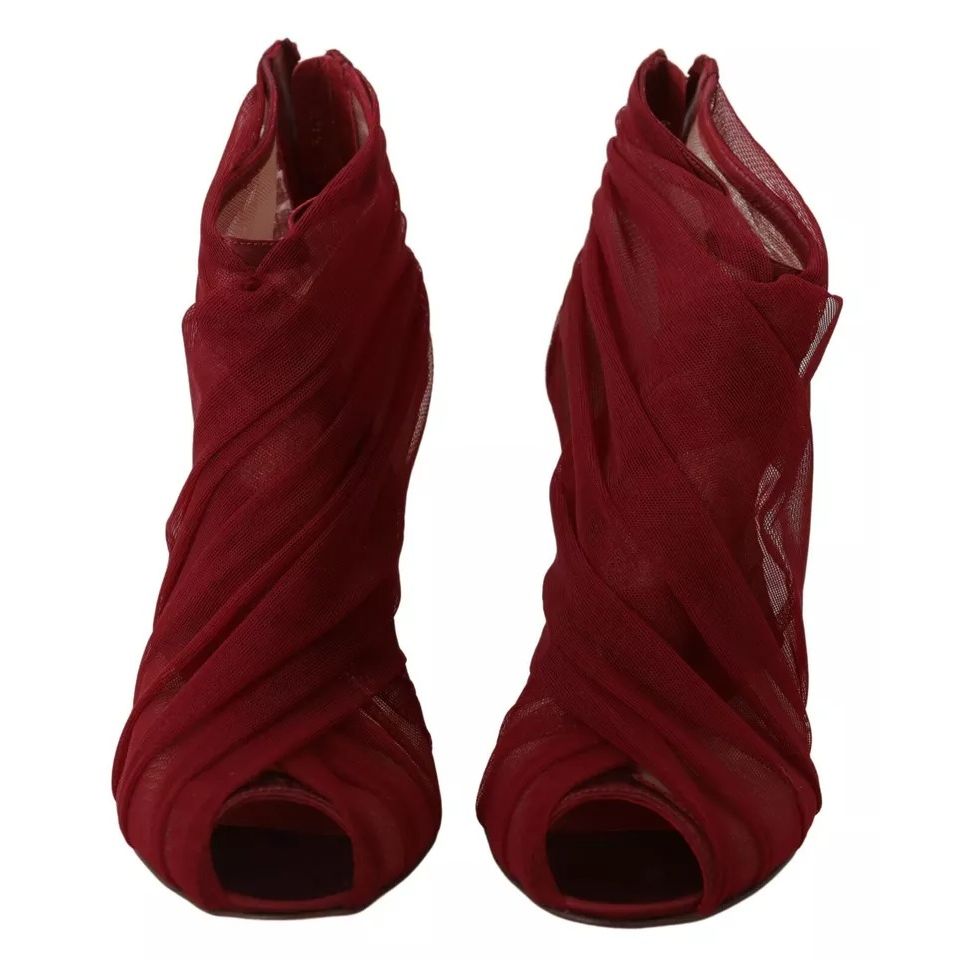 Dolce & Gabbana Red Tulle Ankle Boots Stiletto Heels Shoes