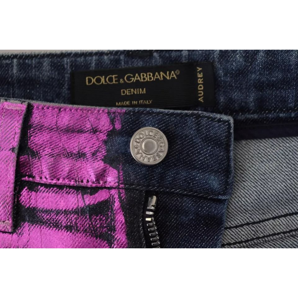 Dolce & Gabbana Purple Leopard Cotton Slim Fit Denim Jeans