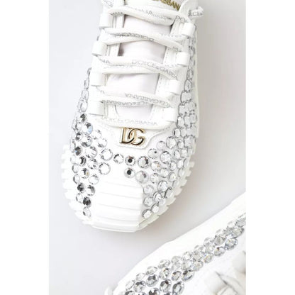 Dolce & Gabbana White NS1 Canvas Leather Embellished Sneakers Shoes