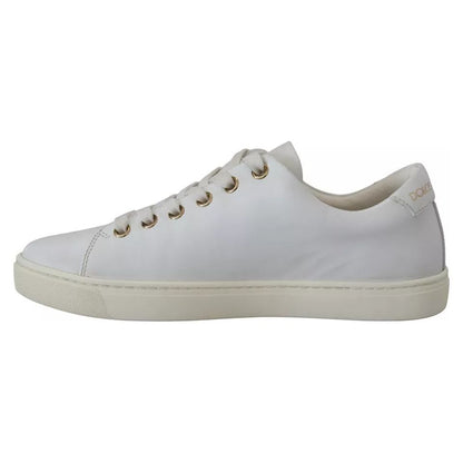 Dolce & Gabbana White Leather Gold Red Heart Sneakers Shoes
