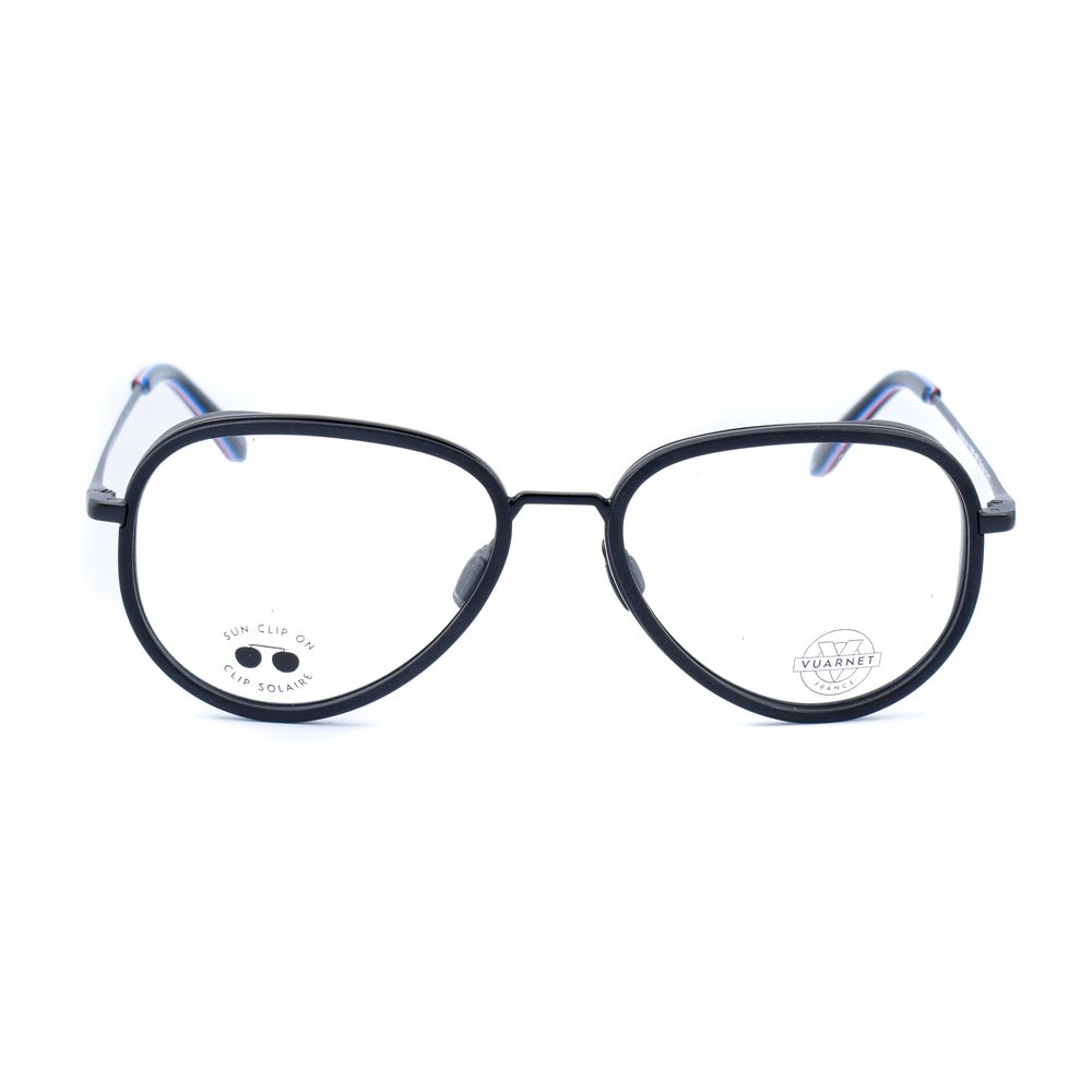 Vuarnet Black Stainless Steel Frames with clip-on solar attachment, black color, 54/17/145mm dimensions, category 3 protection.
