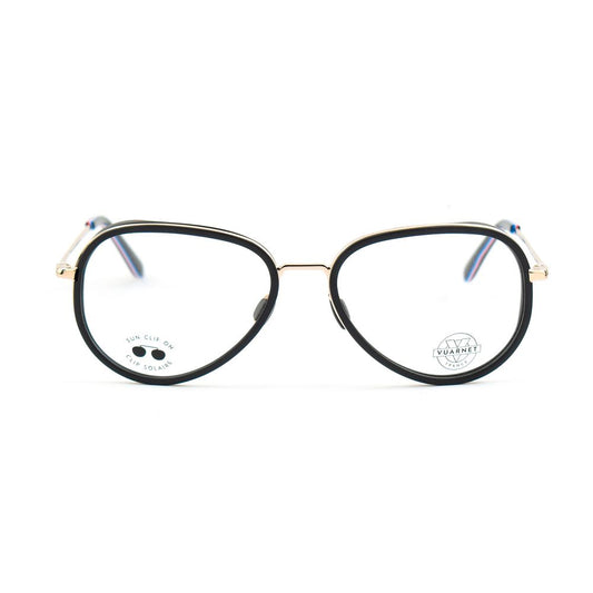 Vuarnet Gray Stainless Steel Frames with Clip-On, 54/17/145 mm measurements, black frame detail, stylish optical glasses.