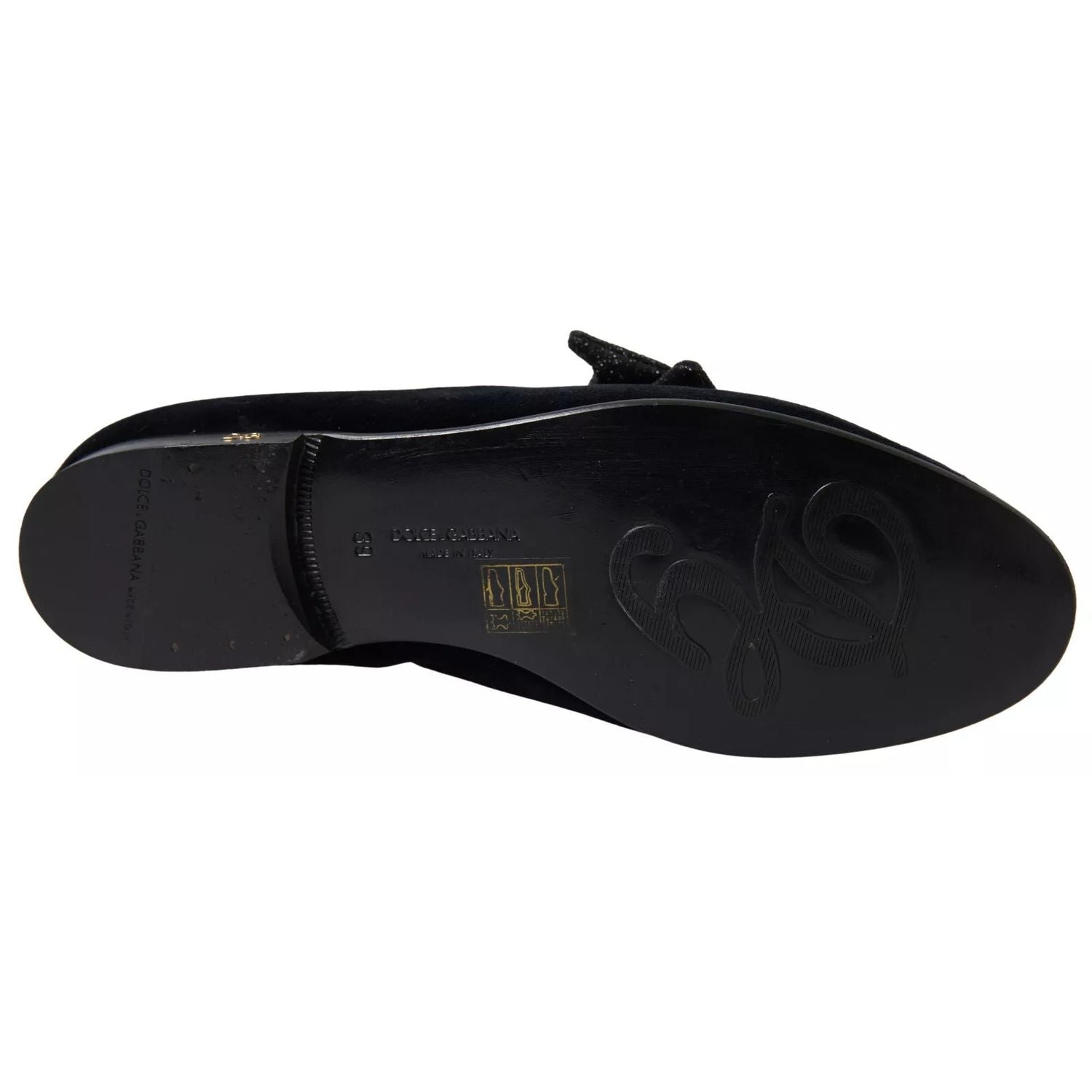 Dolce & Gabbana Black Velvet Flats Bow Young Queen Shoes