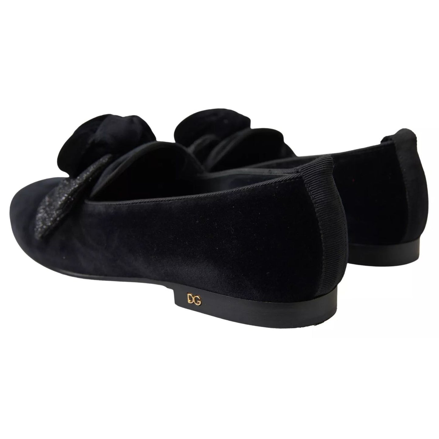 Dolce & Gabbana Black Velvet Flats Bow Young Queen Shoes