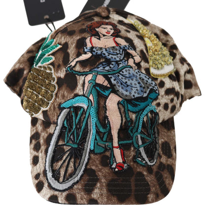 Dolce & Gabbana Brown Leopard Sequin Sicily Applique Baseball Hat Cap