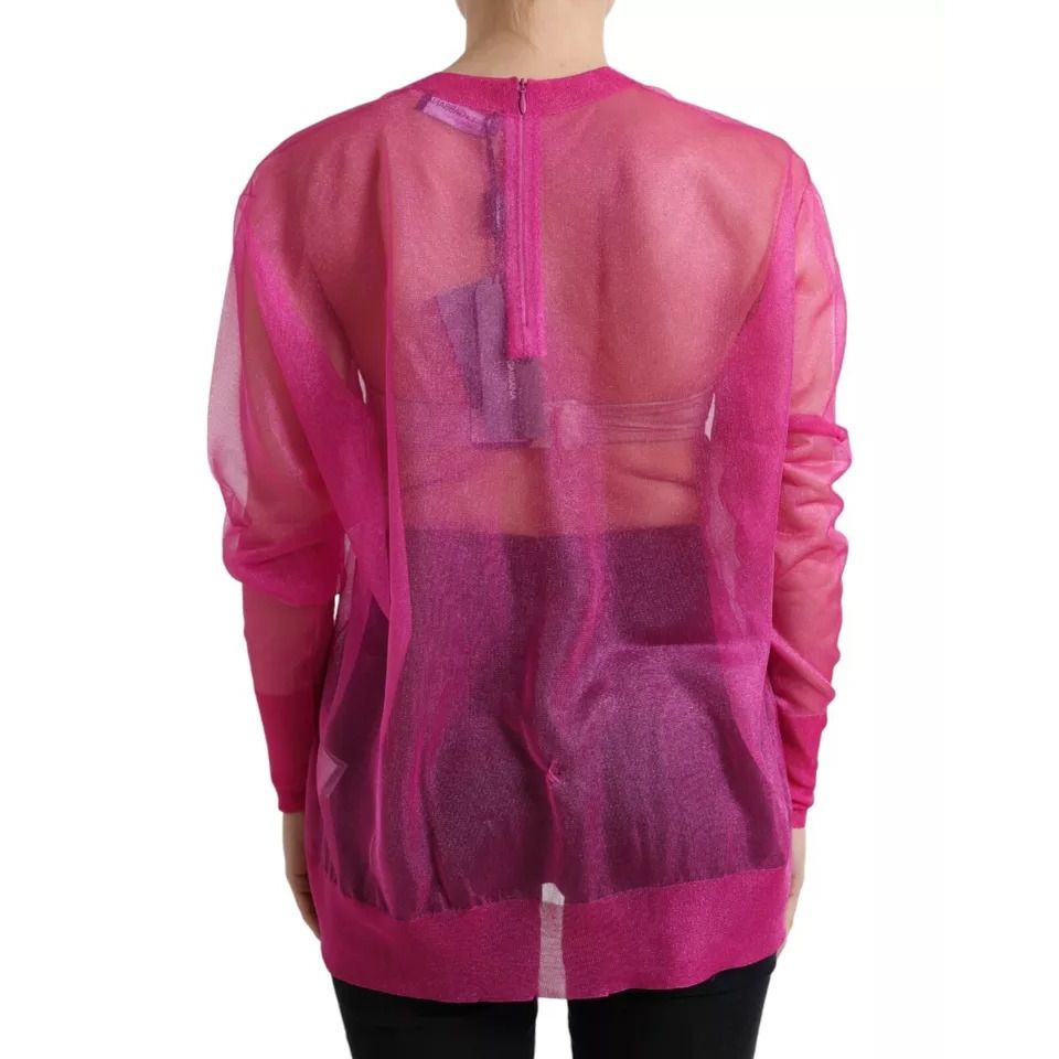 Dolce & Gabbana Pink Sheer Long Sleeves Crewneck Top Blouse