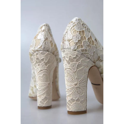 Dolce & Gabbana White Lace Crystals Heels Sandals Shoes