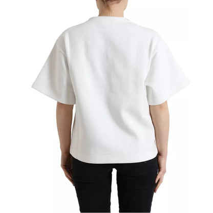 Dolce & Gabbana White Cotton Stretch Black HOT Crystal T-shirt