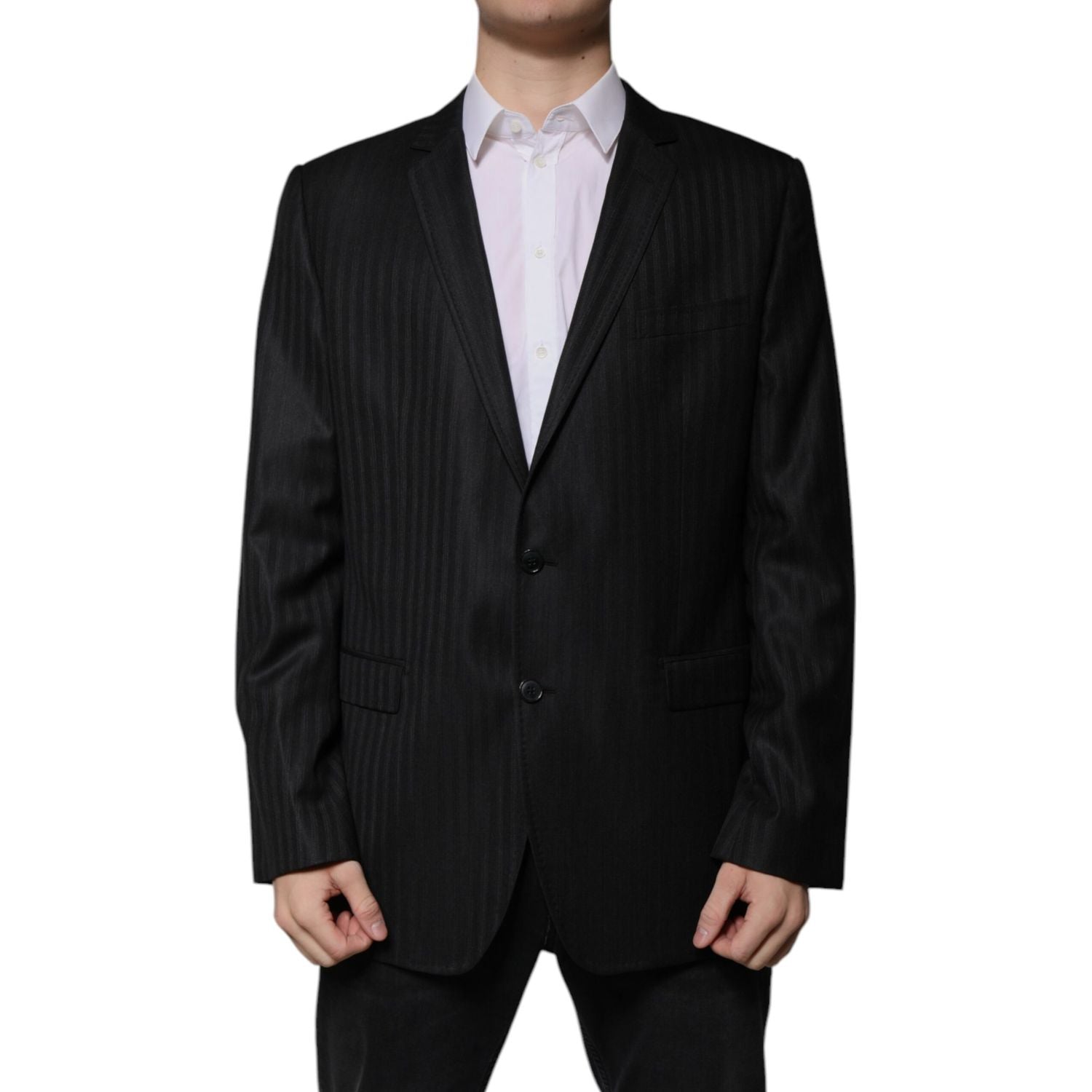 Dolce & Gabbana Black Stripe Wool Single Breasted Blazer