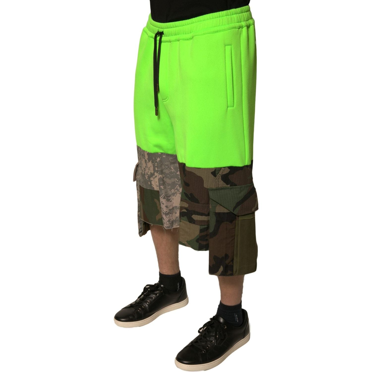 Dolce & Gabbana Green Patchwork Cargo Bermuda Shorts