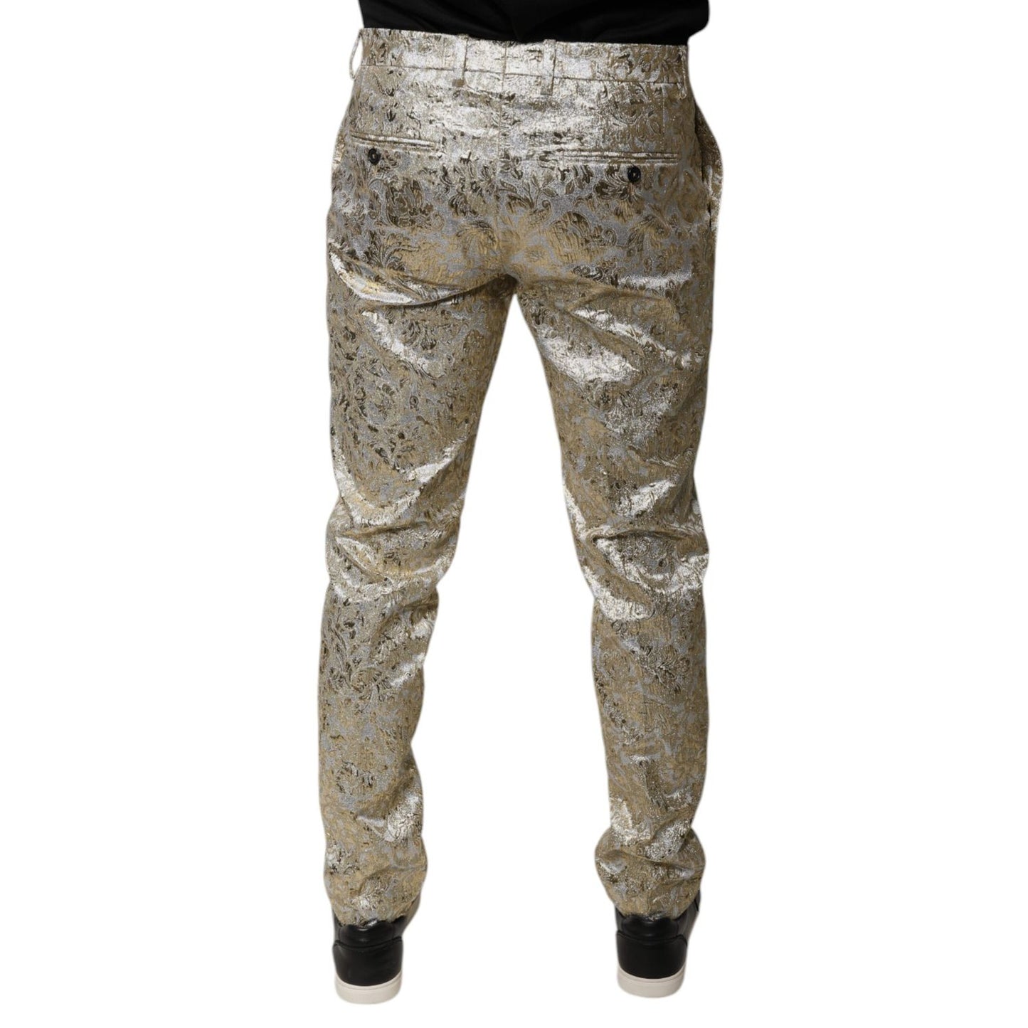Dolce & Gabbana Gold Floral Jacquard Men Dress Pants
