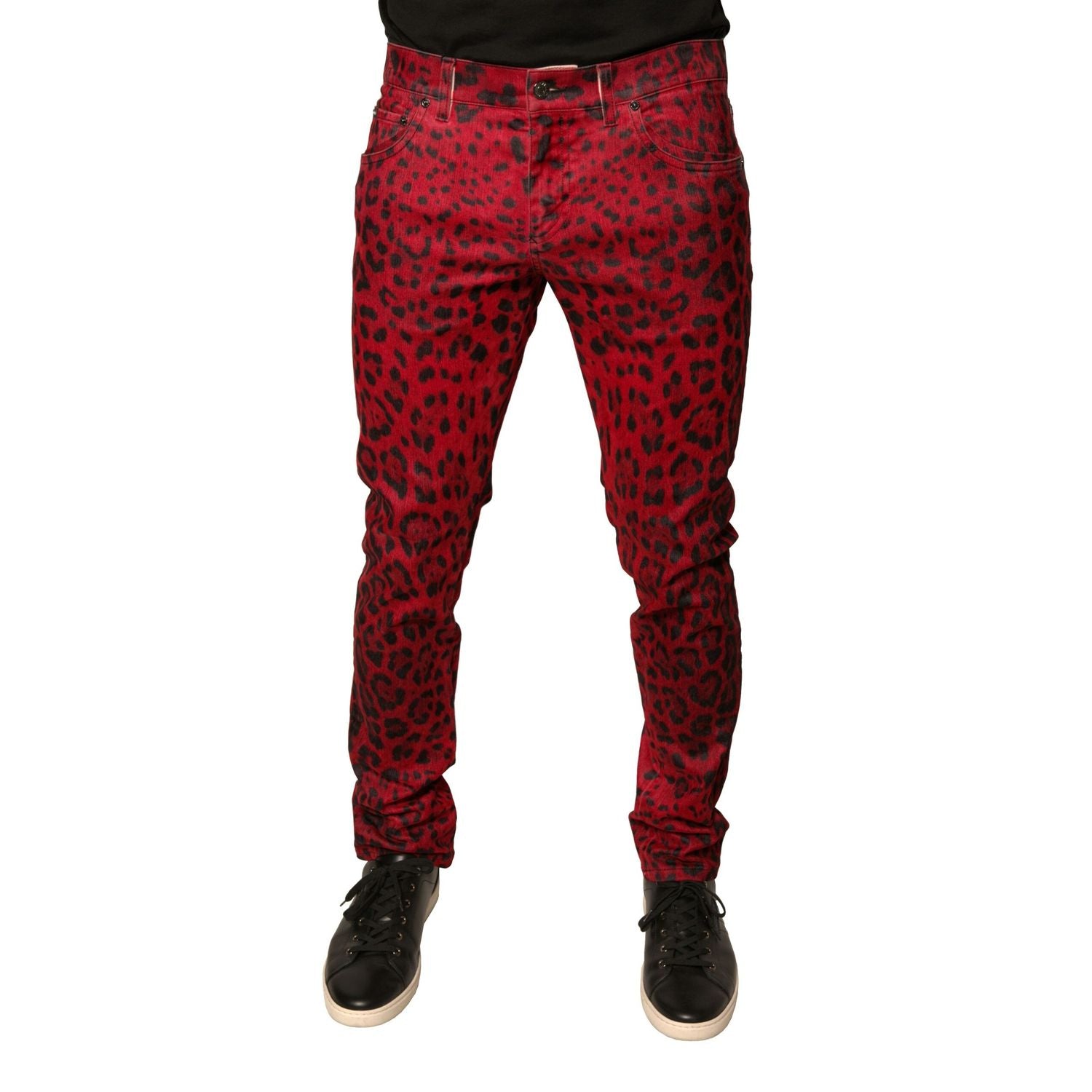Dolce & Gabbana Red Leopard Cotton Stretch Skinny Denim Jeans