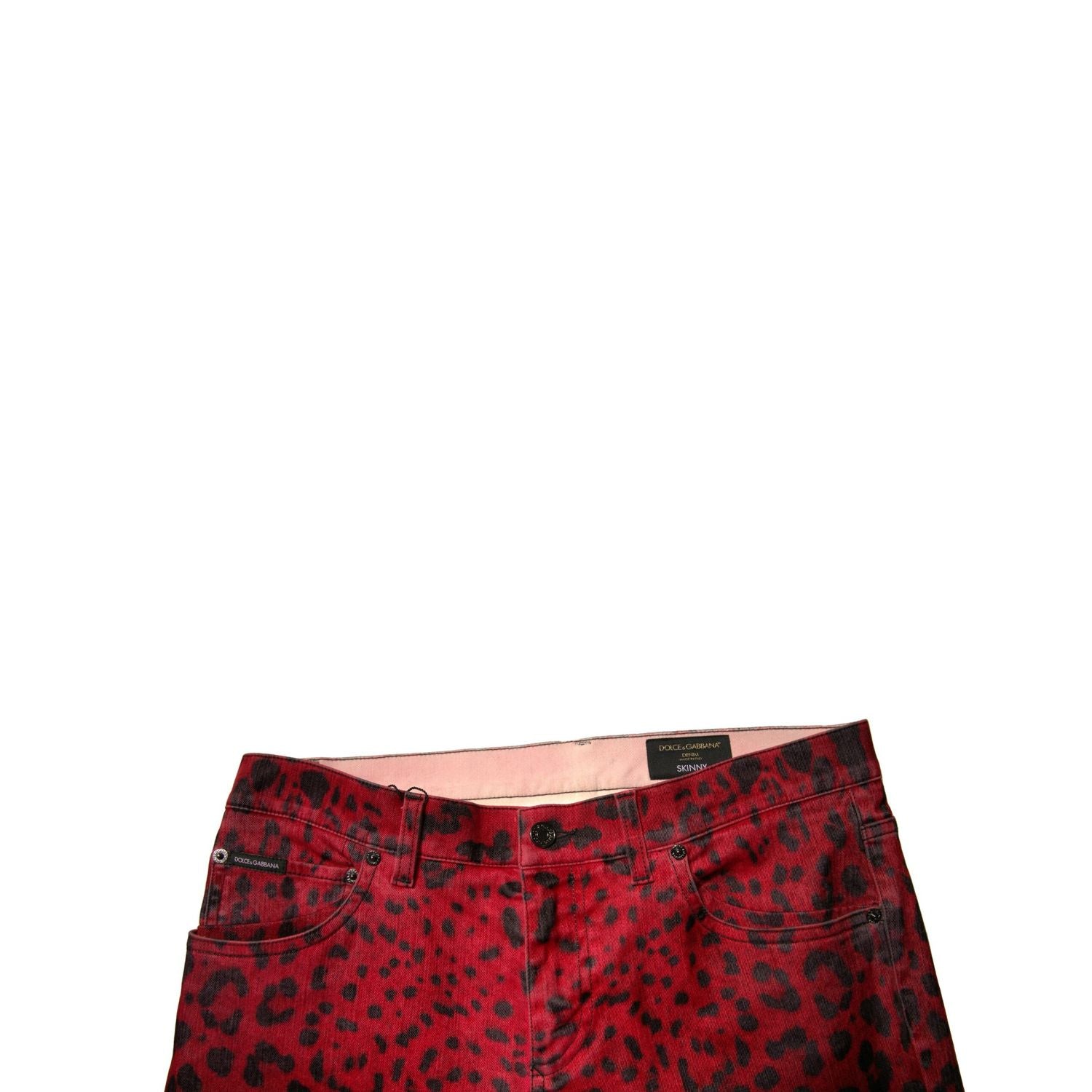Dolce & Gabbana Red Leopard Cotton Stretch Skinny Denim Jeans