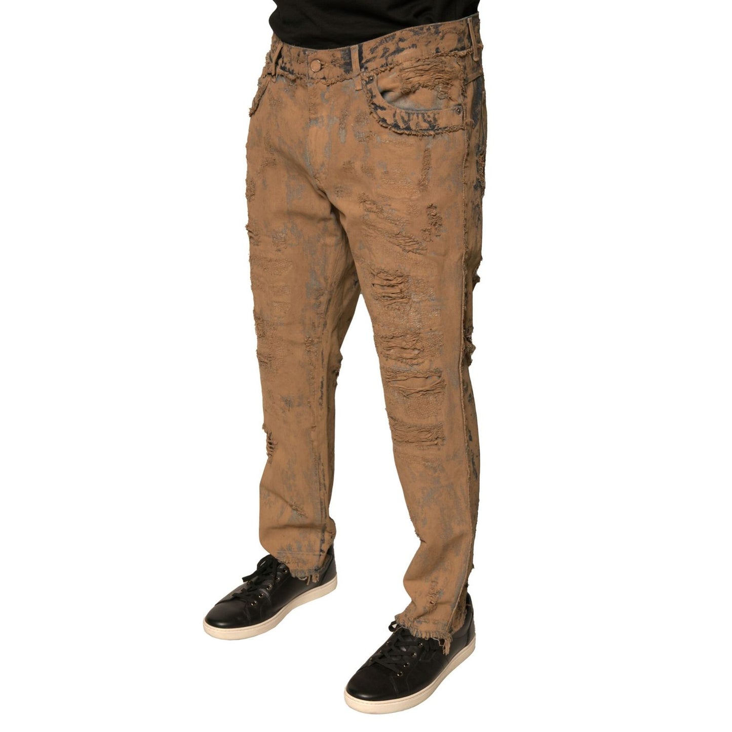 Dolce & Gabbana Brown Tattered Cotton Skinny Denim Jeans