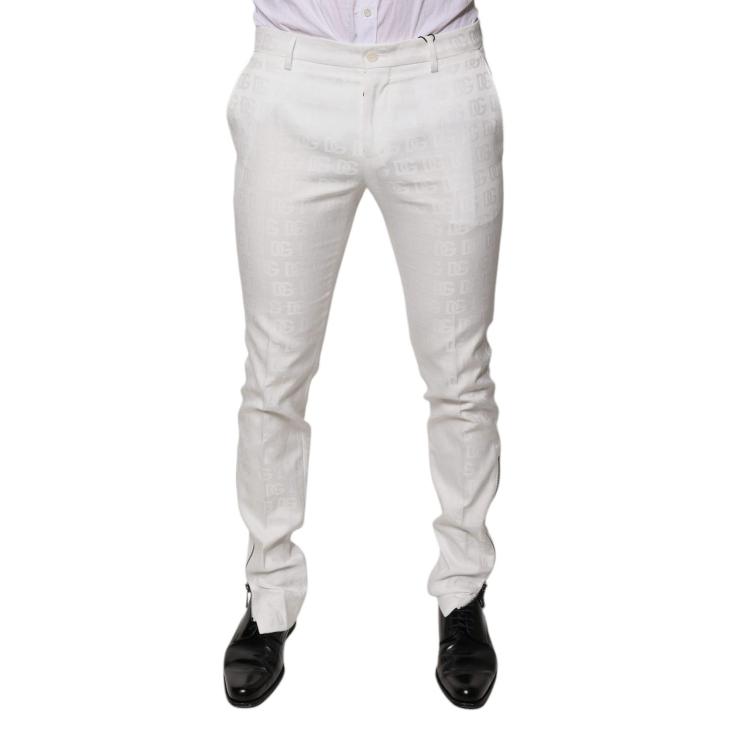 Dolce & Gabbana White Cotton Tapered Formal Dress Pants