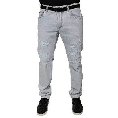 Dolce & Gabbana Light Blue Cotton Tattered Skinny Denim Jeans