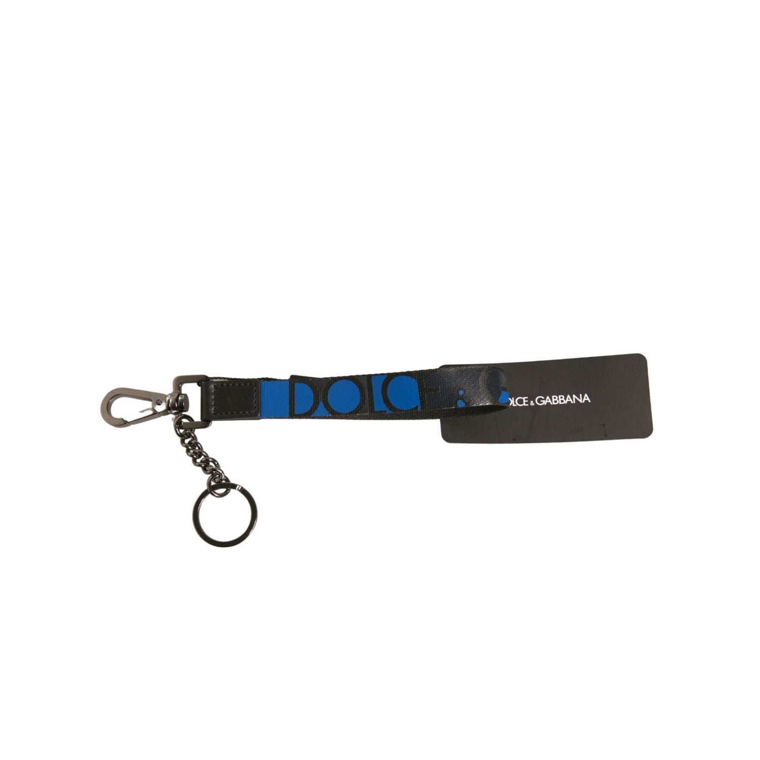Dolce & Gabbana Blue Logo Polyester Silver Brass Holder Keychain Keyring