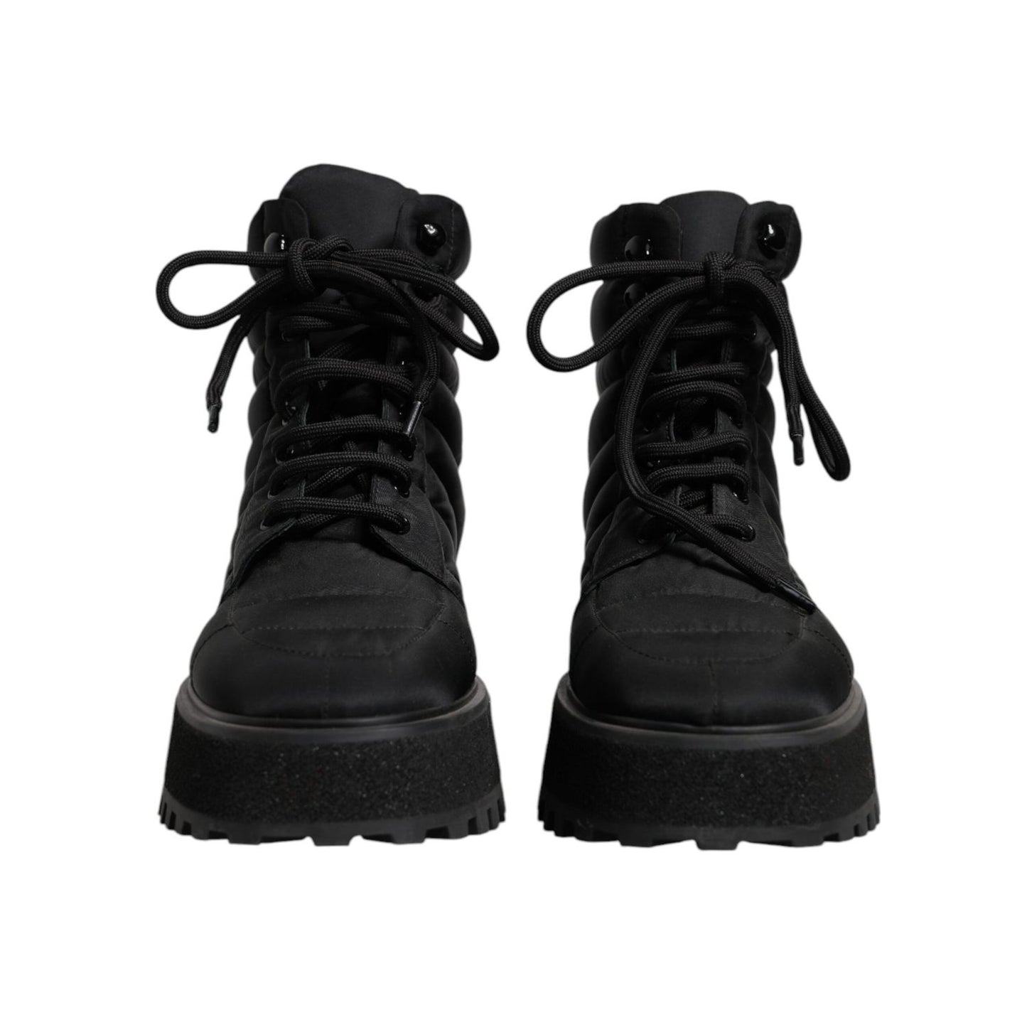 Dolce & Gabbana Black Padded Mid Calf Lace Up Boots Shoes