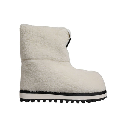 Dolce & Gabbana White Plush Logo Padded Mid Calf Boots Shoes