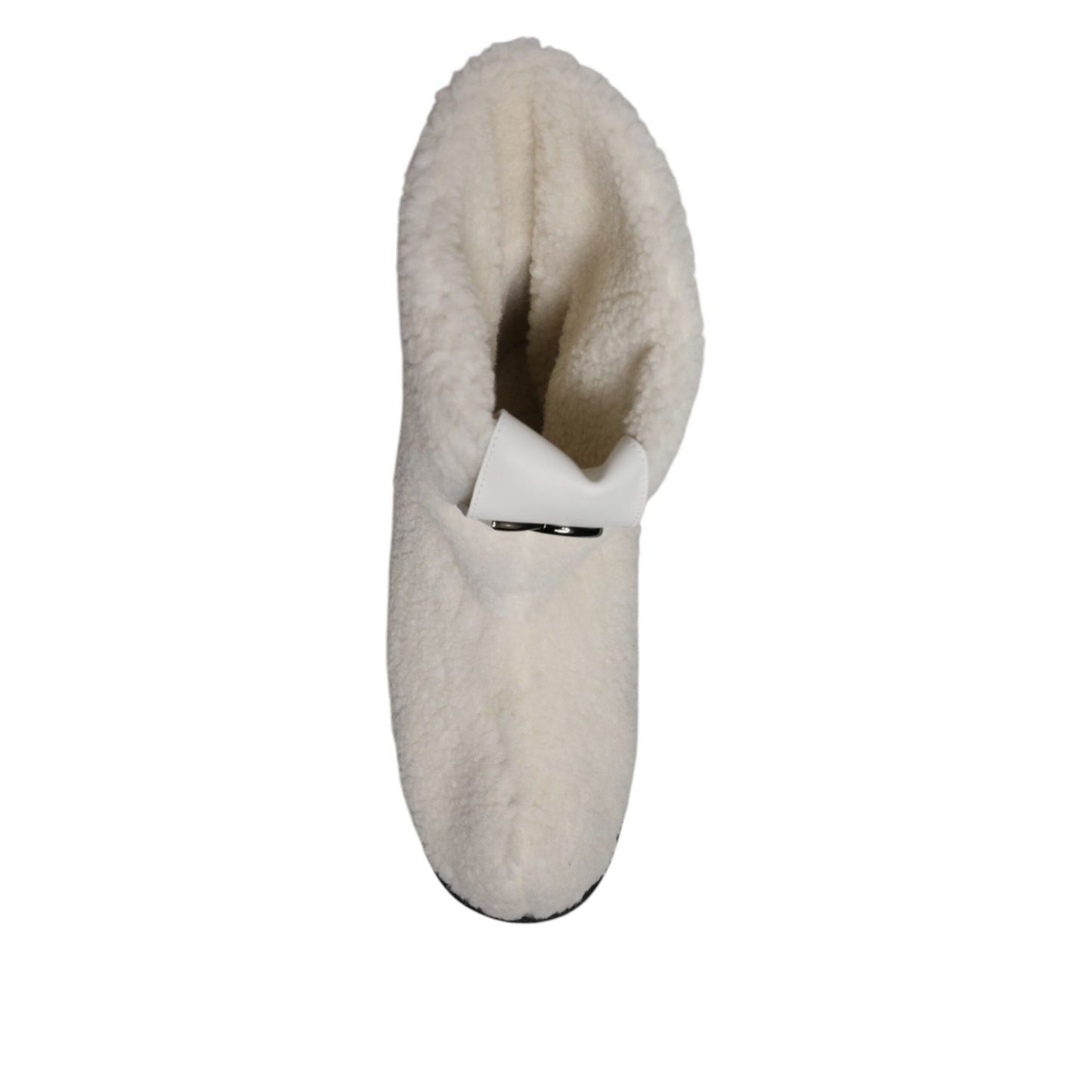 Dolce & Gabbana White Plush Logo Padded Mid Calf Boots Shoes