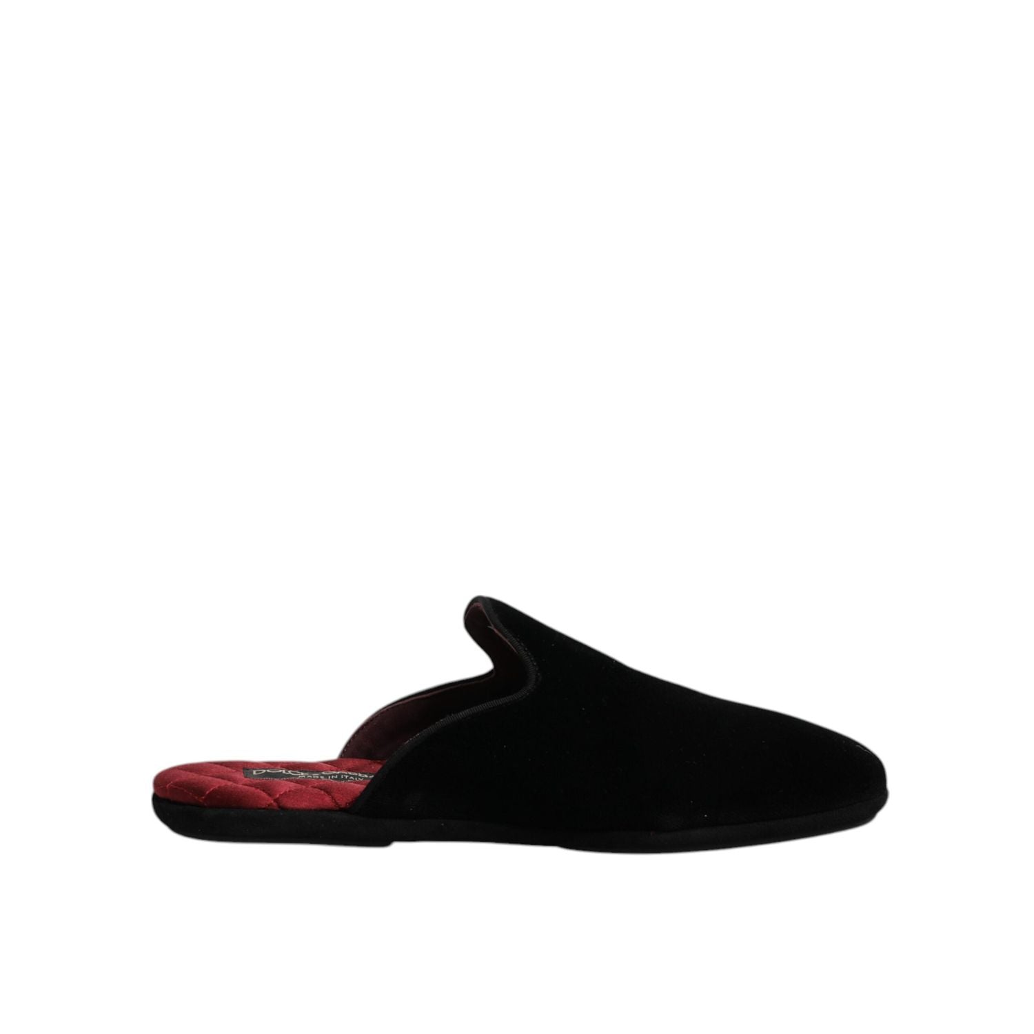 Dolce & Gabbana Black Viscose Velvet Slides Flat Slipper Shoes