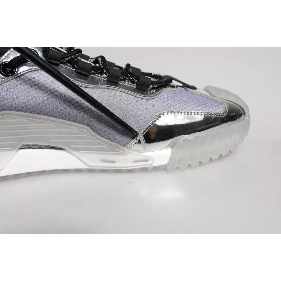 Dolce & Gabbana Silver Black Nylon NS1 Low Top Sneakers Shoes