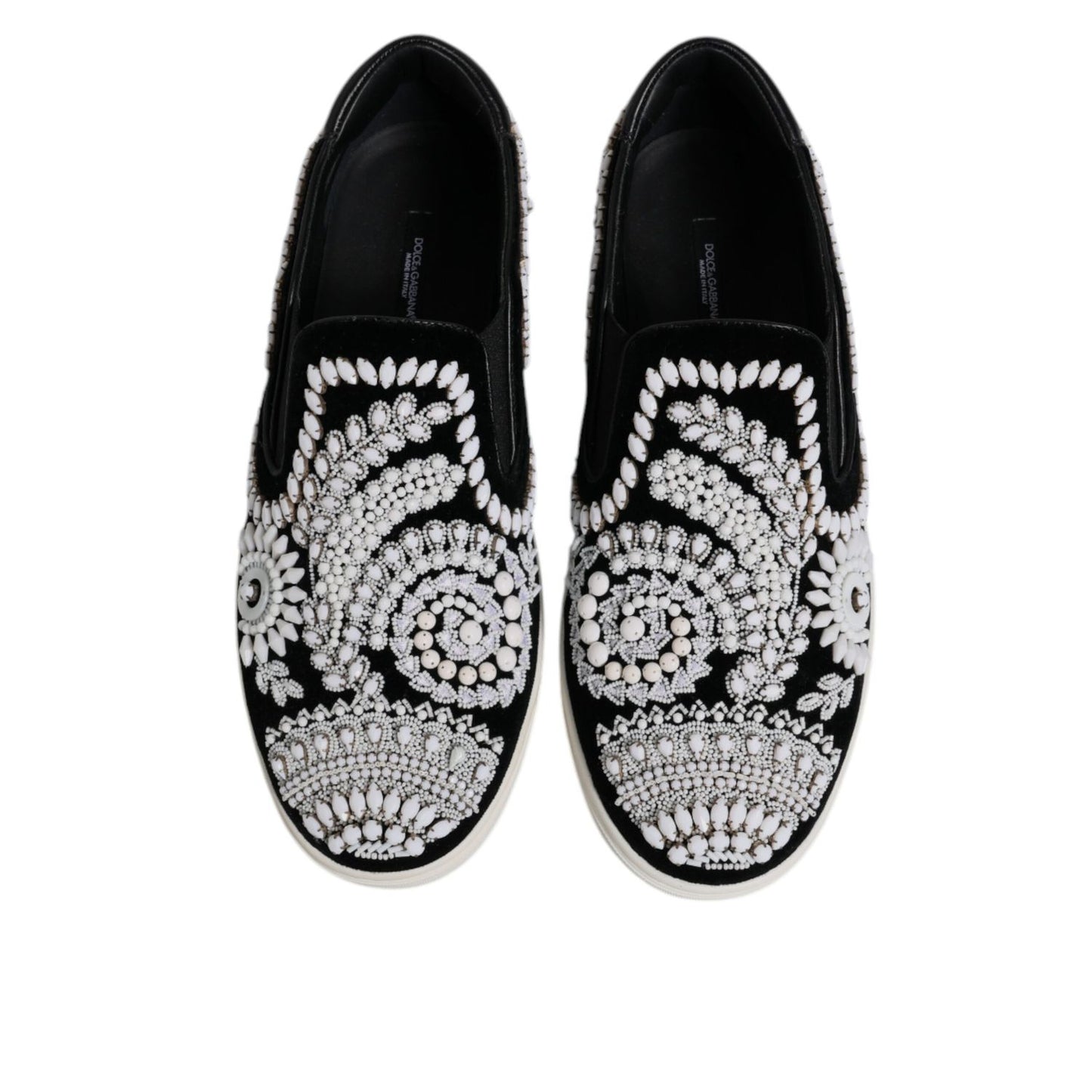 Dolce & Gabbana Black Embellished London Men Slip On Shoes