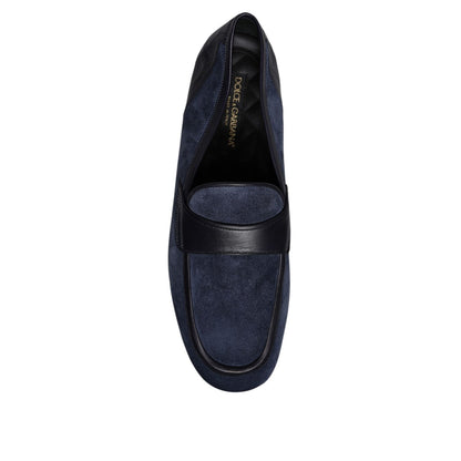 Dolce & Gabbana Blue Suede Leather Shoes Loafer Moccasin Shoes
