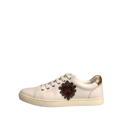 Dolce & Gabbana White Leather Heart Embellished Sneakers Shoes